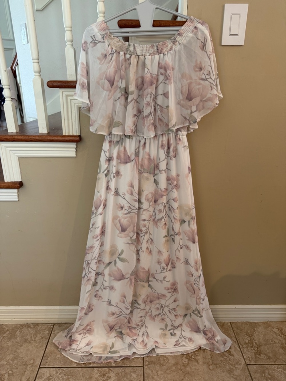 Show Me Your Mumu Floral Off-Shoulder Layered Maxi Dress - Soft Blush Print